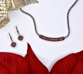 JAI Sterling Silver Pave Station Box Chain Garnet Necklace